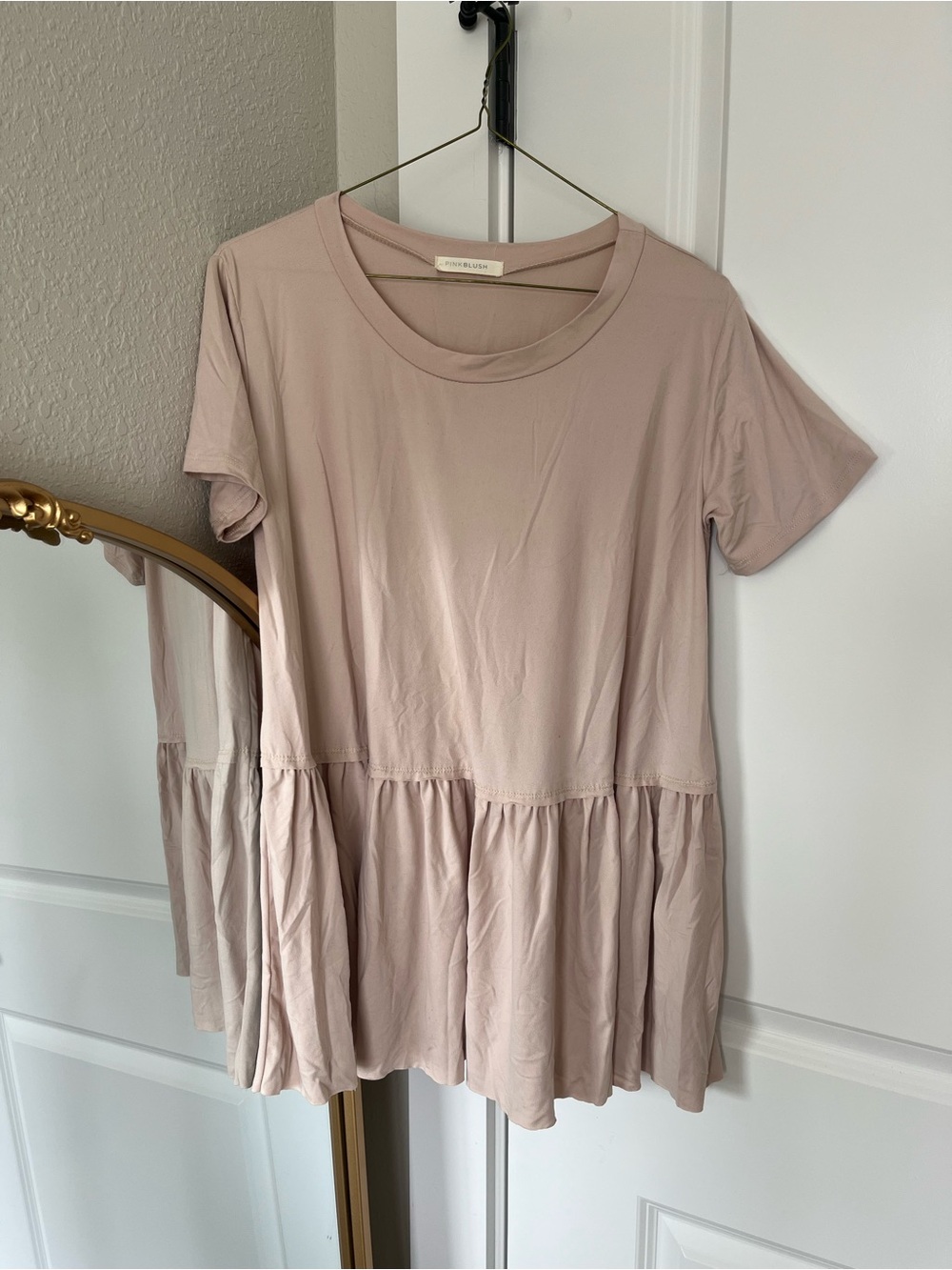 Pink Blush Babydoll Top Short Sleeve Peplum Tee